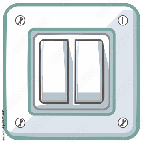 Double Light Switch Plate Cartoon Illustration, Wall Mounted Electrical Fixture with Toggle Switches and Screws