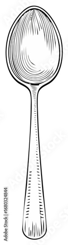 Vintage style engraved spoon kitchen utensil line art illustration dining cutlery drawing