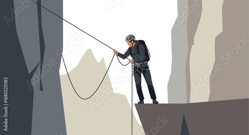 Adventurous Person Rappels Down Cliffs In Bold Exploration And Extreme Outdoor Pursuit