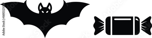 A simple vector illustration of a bat and a wrapped candy, perfect for Halloween-themed designs and decorations