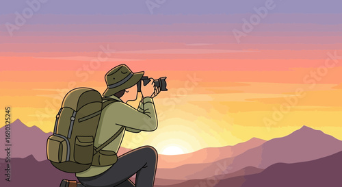 Adventurous Photographer Captures the Splendor of a Mountain Sunset Landscape Photography