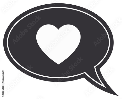 Dark gray speech bubble with a white heart icon symbolizing love message and favorite social media communication
