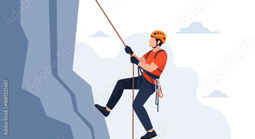 Adventurous Rock Climber ascending, Demonstrating Skill And Facing Challenges with Determination
