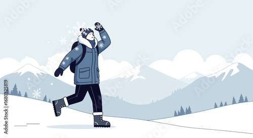 Adventurous Soul Exploring Snowy Mountains During A Delightful Winter Adventure Scene