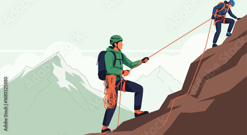 Adventurous Spirit Displayed As Climbers Ascend The Mountain Towards The Summit