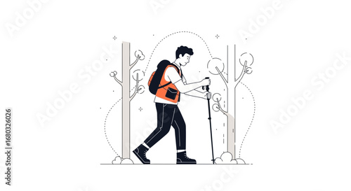Adventurer Trekking Through The Forest, Exploring The Natural World, Vector Illustration