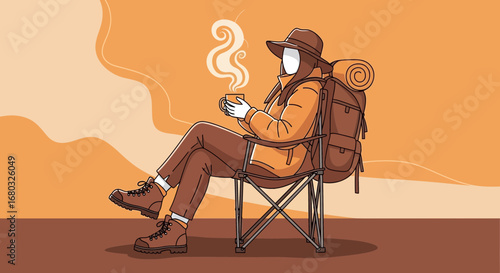Adventurous Traveler Enjoying A Moment Of Solitude And Steam With Brewed Warm Drink