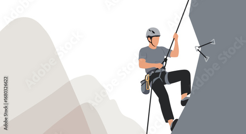 Adventurous Climber Ascending a Rock Wall, Displaying Determination and Outdoor Activity Focus