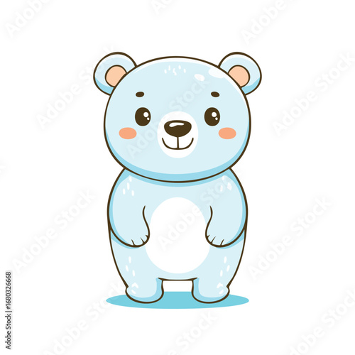 Funny cartoon baby polar bear smiling in nature illustration