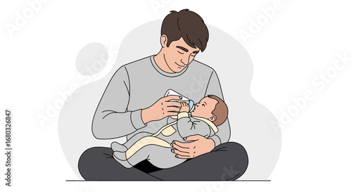 Affectionate Father Nurtures Infant with Gentle Feeding in Calm and Loving Scene
