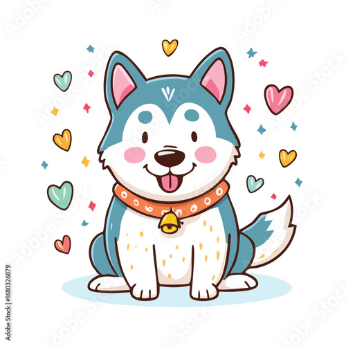 Cute and lovely cartoon dog with a gift vector illustration