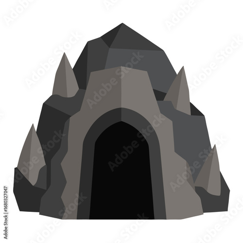 Cave entrance with rock formations vector on white background.