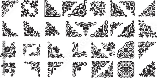 Elegant floral corner accents for cards and invitations with a vintage, classic charm and a refined aesthetic