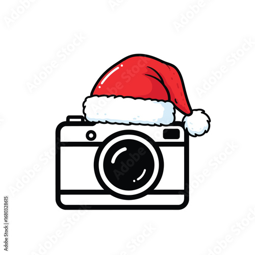 Vector art of camera wearing a santa hat