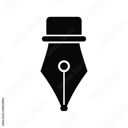 Vector art of a black silhouette of a fountain pen nib, a classic writing instrument, isolated on a