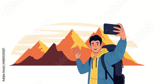 Adventurous Hiker Captures A Scenic Selfie With Stunning Mountainous Backdrop Delightfully
