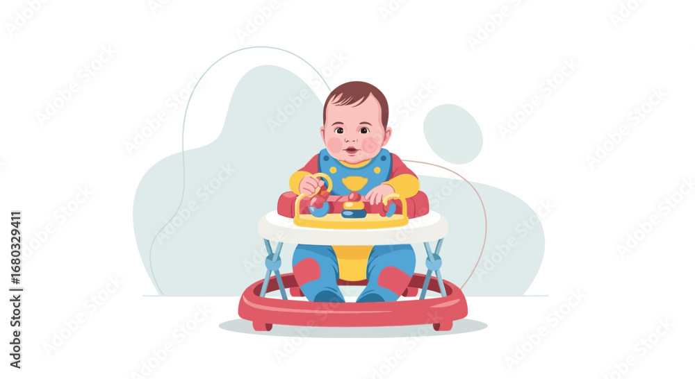 Fototapeta premium Animated Baby Exploring The World With Joy In a Brightly Colored Walker