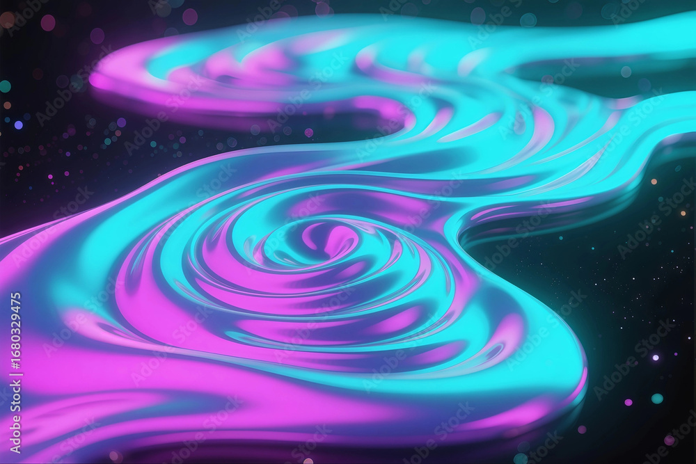 Obraz premium Iridescent Pink and Blue Liquid Swirl with Cosmic Sparkle Background