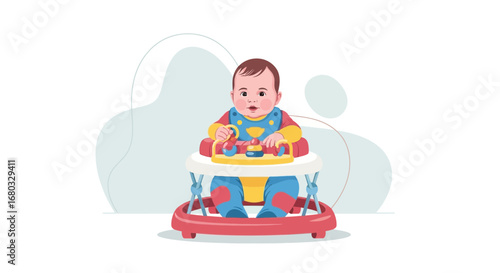 Animated Baby Exploring The World With Joy In a Brightly Colored Walker