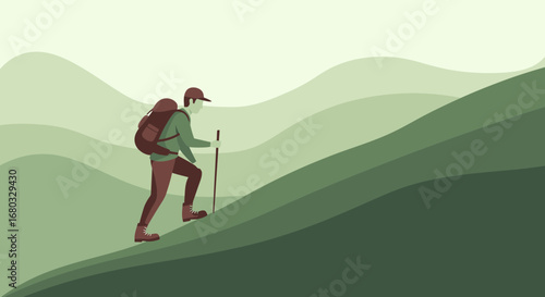 Adventurous Hiker Climbing The Mountain: Journey, Hiking, Silhouette, Nature, Outdoors
