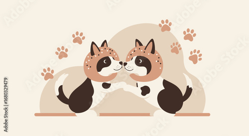 Animated Canine Couple Celebrating Affection With Paw Prints And Whimsical Charm
