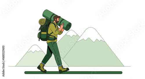 Adventurous Hiker Embarks On a Trekking Adventure, Overcoming Terrain Challenges, Focused.