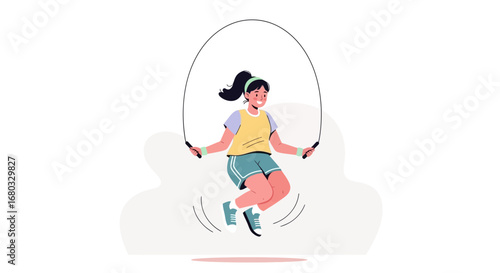 Animated Illustration Of A Young Woman Doing Jump Rope On A White Background