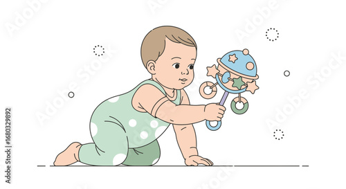 Animated Infant Reaching For Toy: A Playful Depiction Of Toddlerhood and Early Development