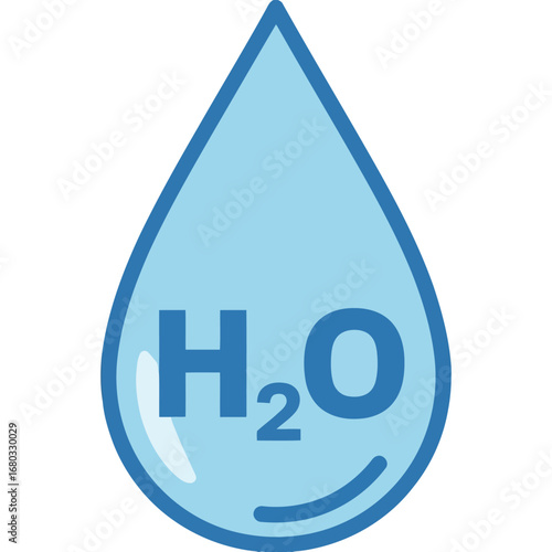 Vector art of stylized illustration of a water drop with the chemical formula h2o inside, isolated on a white background