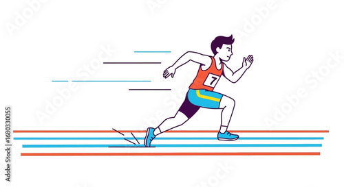 Animated Runner Sprinting Forward with Energetic Velocity in Vibrant Illustration