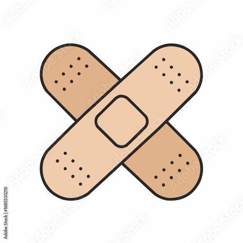 Two adhesive bandages crossed over each other, showing the pad area on one of the bandages.