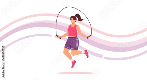 Animated Woman Exercising With Jump Rope Vector With Abstract And Energetic Background