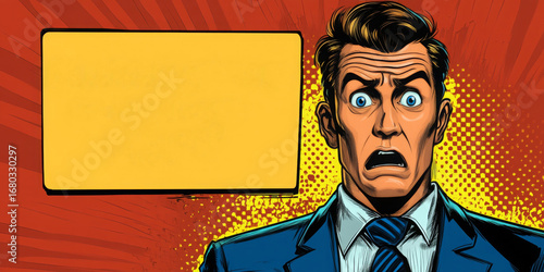 A comic-book style illustration of a man with a shocked expression, with a yellow text box for a message. This image is great for articles about surprising news, errors, or dramatic revelations.

