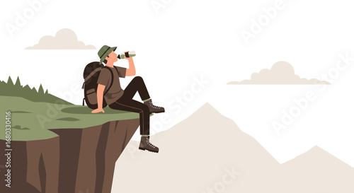 Adventurous Hiker Resting And Drinking Water While Taking A Break During His Hike Adventure