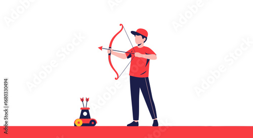 Archery Targeter Aims Arrow With Bow And Arrows In The Cartridge for Precise Hitting