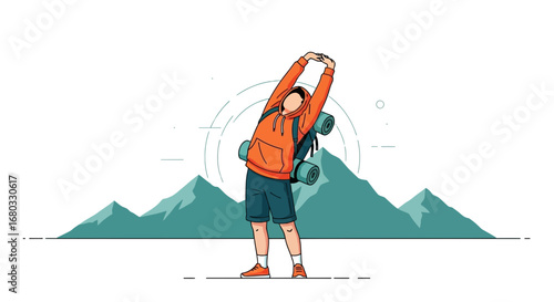 Adventurous Hiker Stretching Before Embracing the Excitement of Nature's Trails