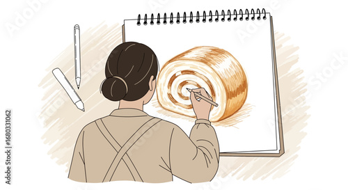 Artist Sketching Delicious Pastry Offering Culinary Delights on an Illustration