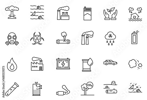 Water pollution, Contaminate, dirty icon set in thin line style