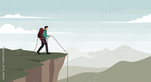 Ascend Above Challenges: A Climber's Triumph Over Overlooking Vast Mountain Landscapes