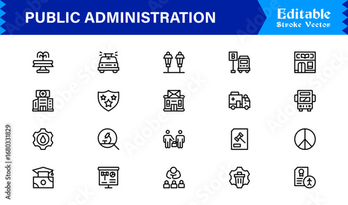 Public Administration And Government Line Icon Set – Professional, Modern, Minimal, And Pixel Perfect Vector Symbols
