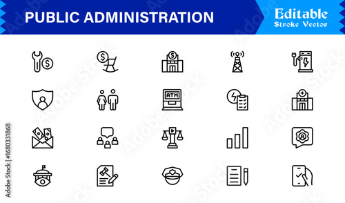 Public Administration And Government Line Icon Set – Professional, Modern, Minimal, And Pixel Perfect Vector Symbols