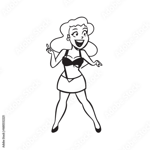 Beautiful Woman Black and White Vector Image Illustration Fashion Girl Portrait Line Art Drawing