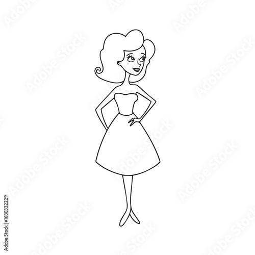 Beautiful Woman Black and White Vector Image Illustration Fashion Girl Portrait Line Art Drawing