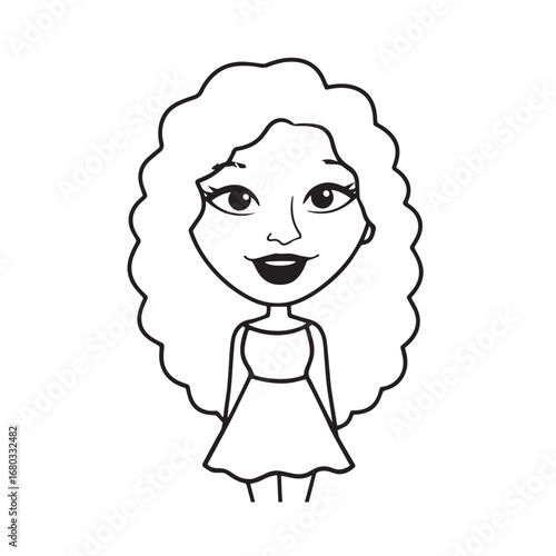 Beautiful Woman Black and White Vector Image Illustration Fashion Girl Portrait Line Art Drawing
