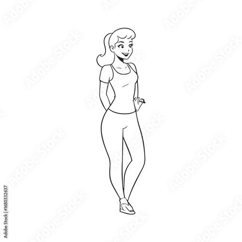 Beautiful Woman Black and White Vector Image Illustration Fashion Girl Portrait Line Art Drawing