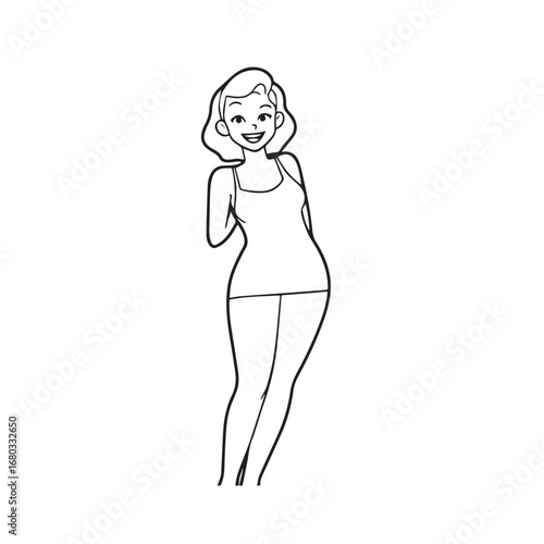 Beautiful Woman Black and White Vector Image Illustration Fashion Girl Portrait Line Art Drawing