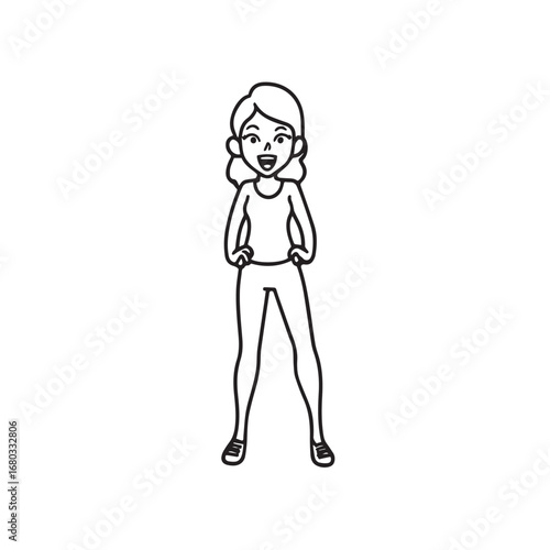 Beautiful Woman Black and White Vector Image Illustration Fashion Girl Portrait Line Art Drawing
