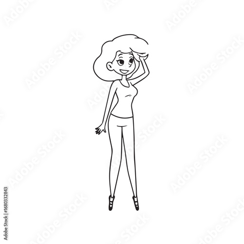 Beautiful Woman Black and White Vector Image Illustration Fashion Girl Portrait Line Art Drawing