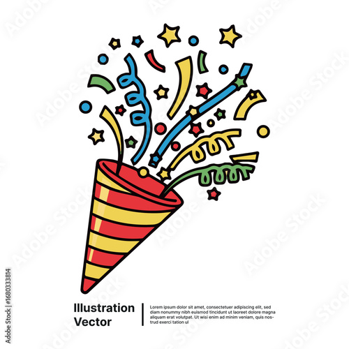 Celebrate with Colorful Party Popper Confetti Burst Illustration