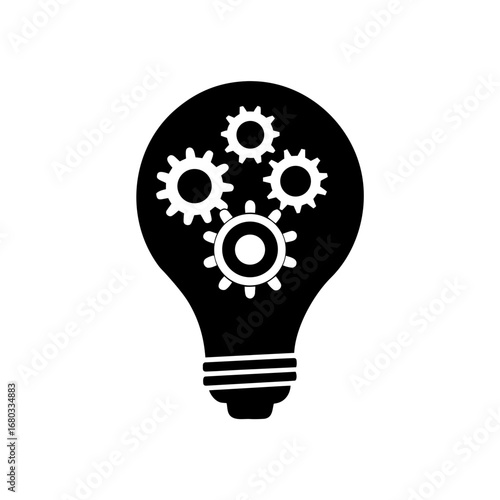 lightbulb silhouette  with subtle gears inside  on